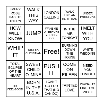 HITS FROM THE 80s #1 Bingo Card