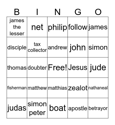 12 Disciples Bingo Card
