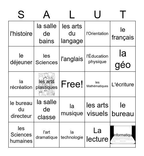 Les matieres PE Mc Gibbon PS Bingo Card