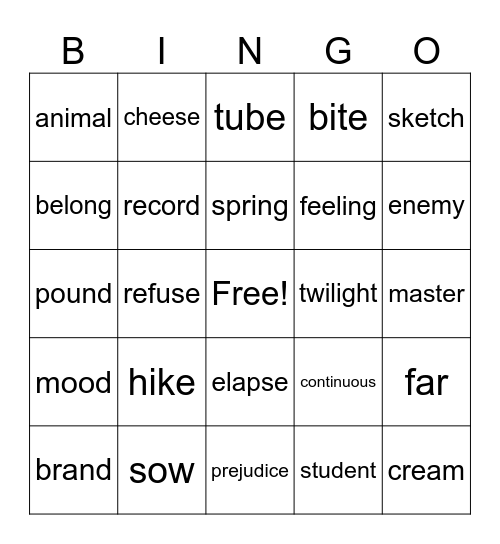 Untitled Bingo Card