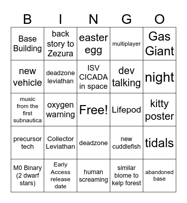 Subnautica 2 Early Access Cinematic Trailer Bingo Card