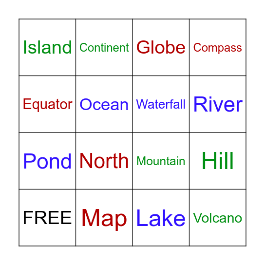 Geography Bingo Card
