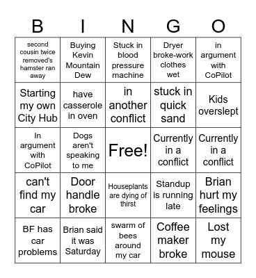 Aaron's Work Excuses Bingo Card