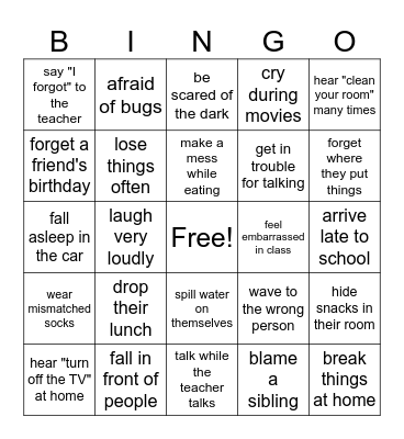 Children's day Bingo Card