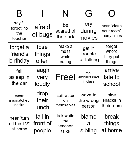 Children's day Bingo Card