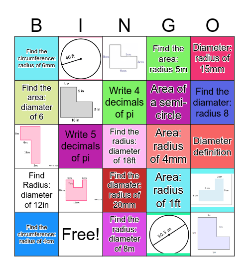 Radius and Diameter (and more)  Bingo Card