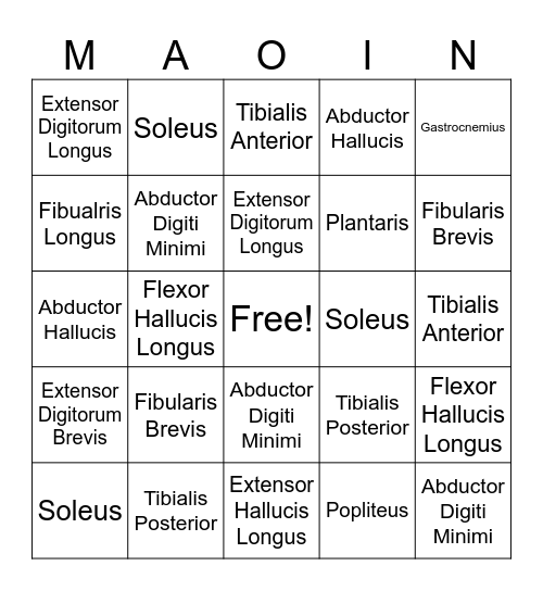 ATR 325 MAOIN BINGO Card