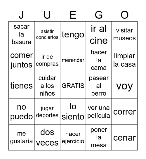 SpC 3.3 Actividades Bingo Card