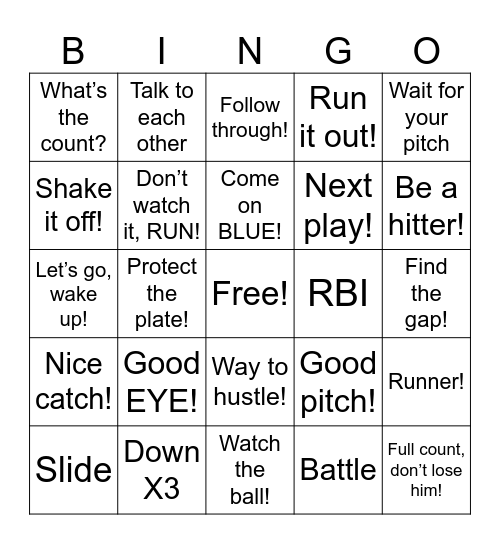 Baseball Bingo 1 Bingo Card