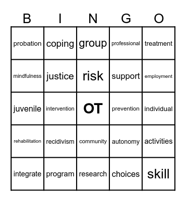 OT in Correctional/Carceral Settings Bingo Card