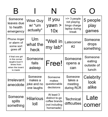 RCR Training 2026 Bingo Card