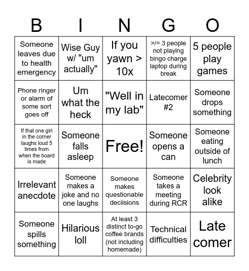 RCR Training 2026 Bingo Card