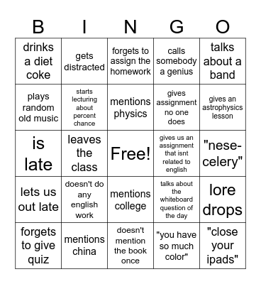 english Bingo Card