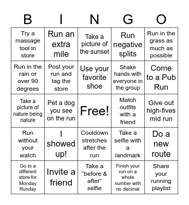 Monday Runday Summer Bingo Card
