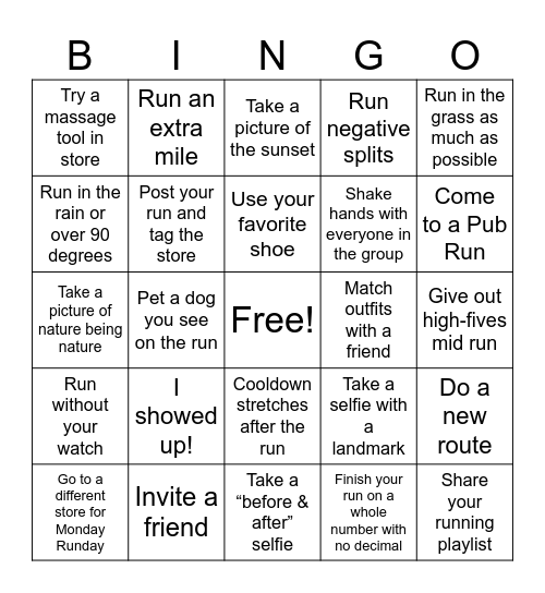 Monday Runday Summer Bingo Card