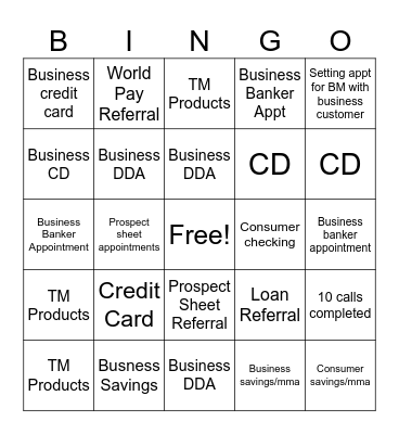 Banker Bingo Card