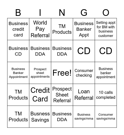 Banker Bingo Card