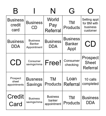 Banker Bingo Card