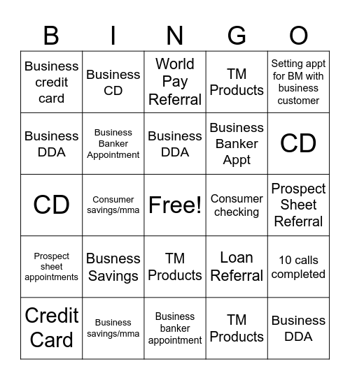 Banker Bingo Card