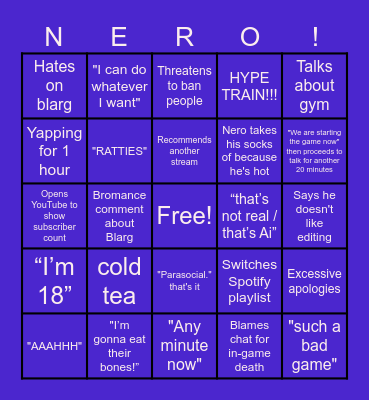 The Nero Stream Bingo Card