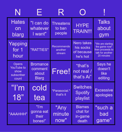 The Nero Stream Bingo Card