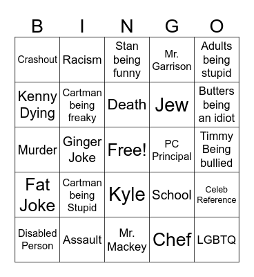 South Park Bingo Card