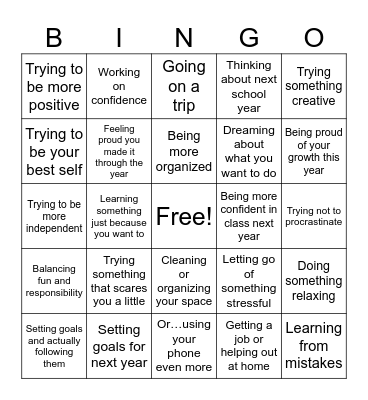 EOY Glow Up Bingo Card