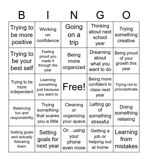 EOY Glow Up Bingo Card