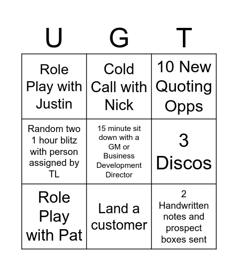Start Dialing, Bingo Card Bingo Card