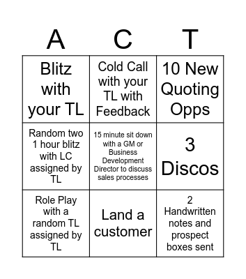 Start Dialing, Bingo Card Bingo Card