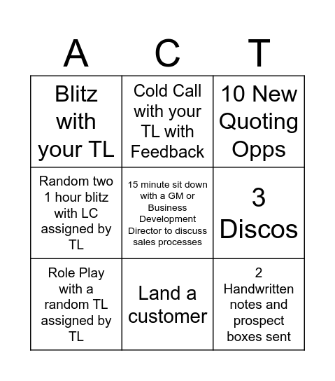 Start Dialing, Bingo Card Bingo Card