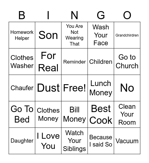 Mother's Day Bingo Card