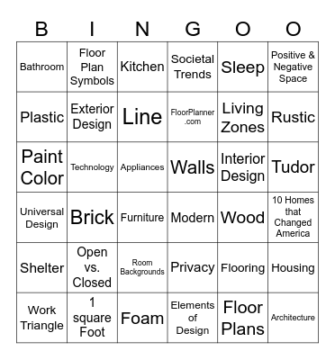 Interior Design Bingo Card