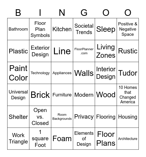 Interior Design Bingo Card