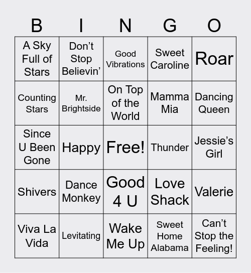 Music Bingo Card