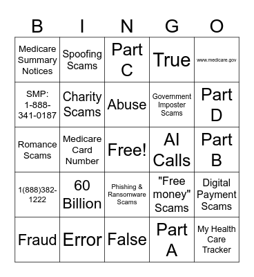 Senior Medicare Patrol Bingo Card