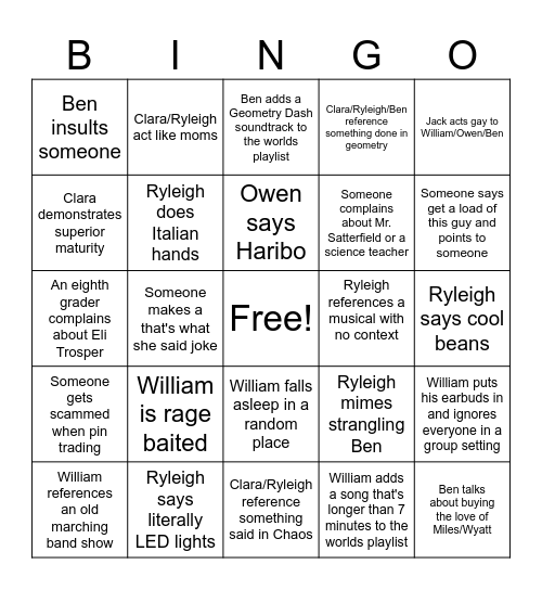 WORLDS BINGO BOARD Bingo Card