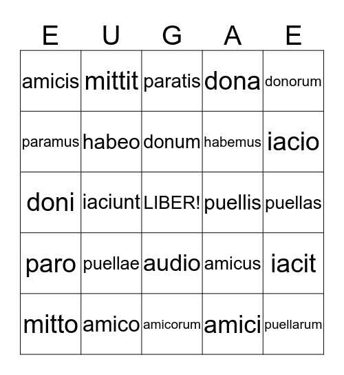 Latin Bingo Card