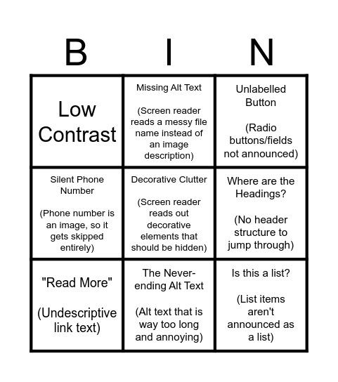 Untitled Bingo Card