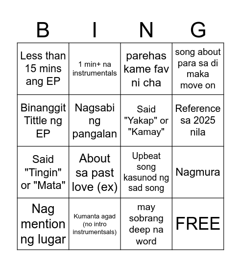 Sandali Bingo Card