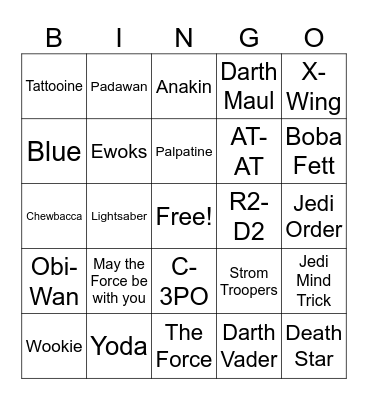 Star Wars Bingo Card
