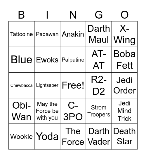 Star Wars Bingo Card