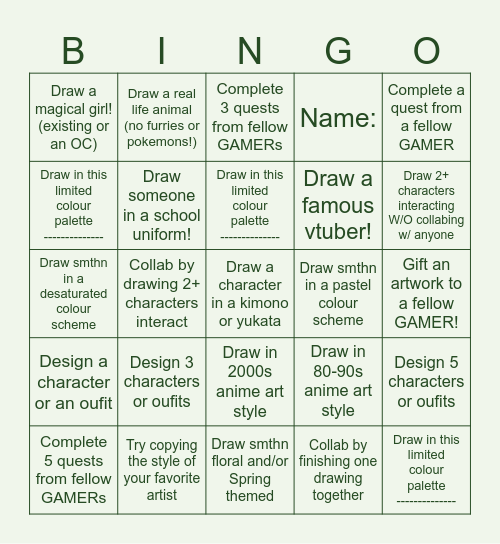 Gamers BINGO Card