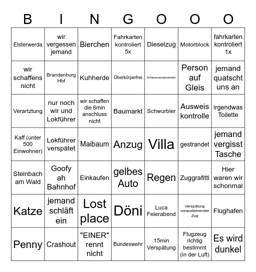Bahn Bingo Card