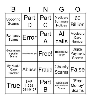 Senior Medicare Patrol Bingo Card