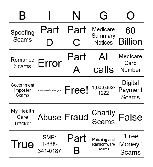 Senior Medicare Patrol Bingo Card