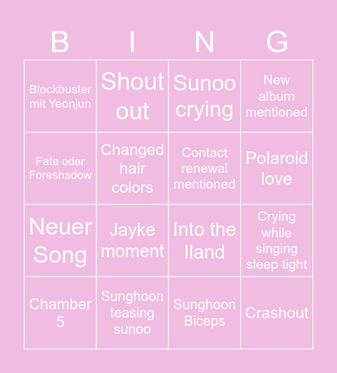 Enha Bingo Card
