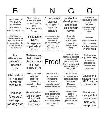 Progeria Bingo Card