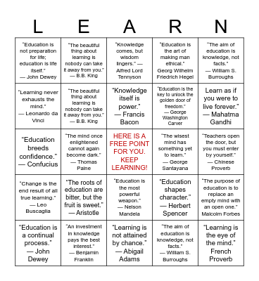 Make LEARNing fun! Bingo Card