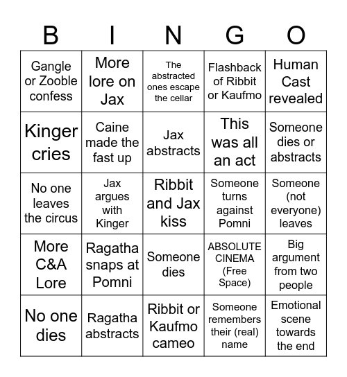 TADC: Last Act Bingo Card Bingo Card